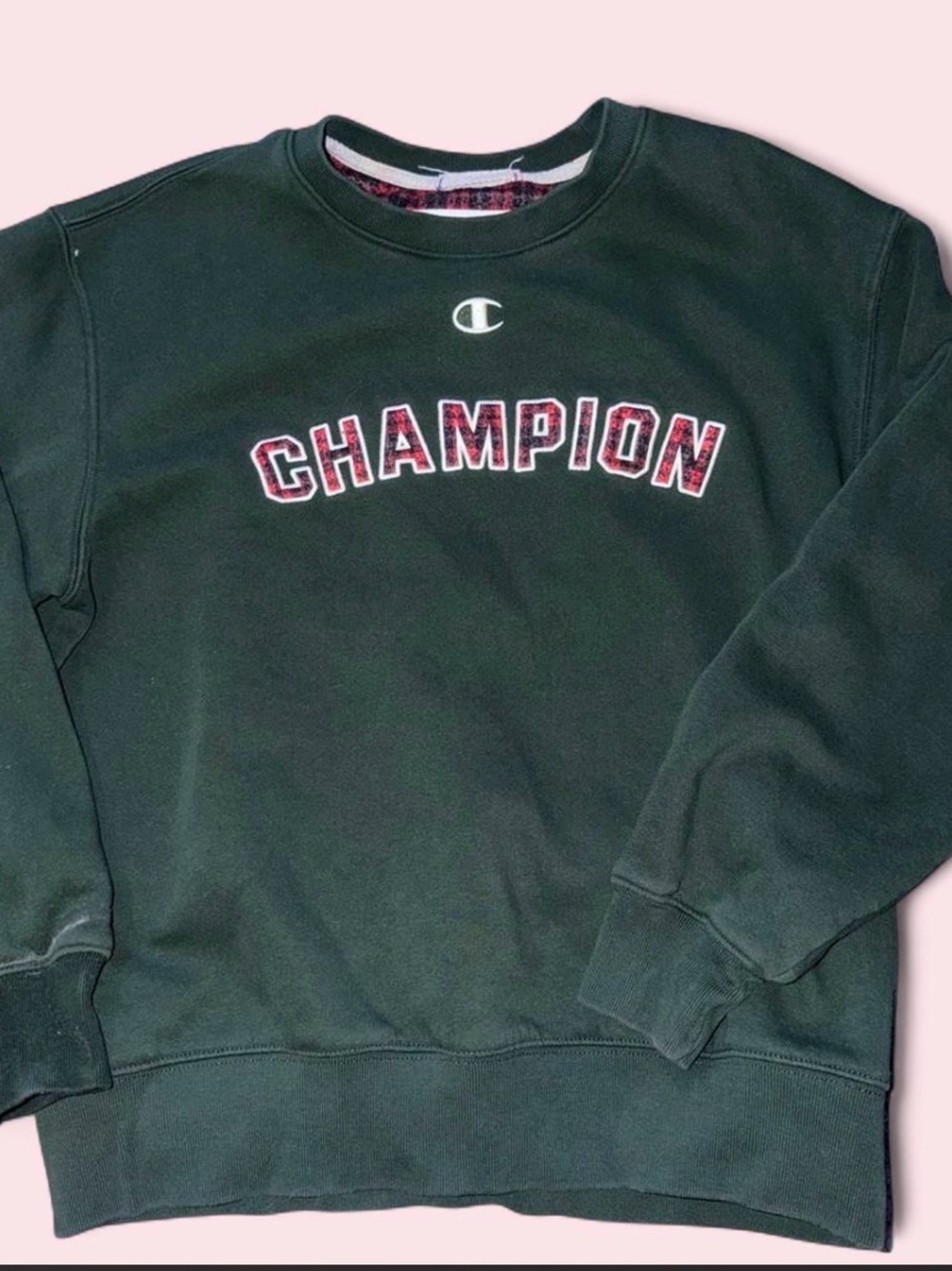 Champion Dark Green Crewneck Sweatshirt with Red-Accent Logo